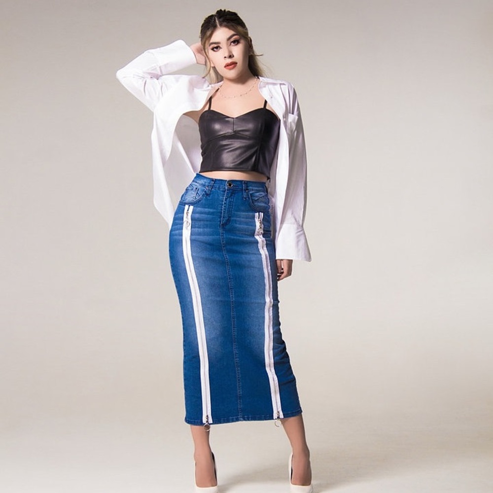 Denim long skirt